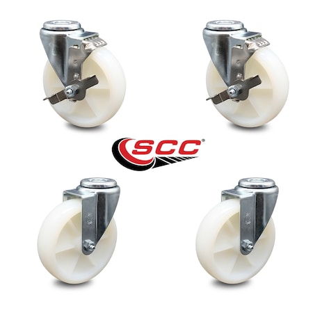 Service Caster 5 Inch Nylon Wheel Swivel Bolt Hole Caster Set with 2 Brake SCC-BH20S514-NYS-2-TLB-2
